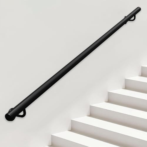 Barandillas para Escaleras Interiores y Exteriores, 1m 150cm 2m 240cm 3m 360cm 4m Pasamanos de Tubo Galvanizado Negro con Soporte de Pared, Barra de Apoyo para el Hogar Pasillo Altillo(120cm)