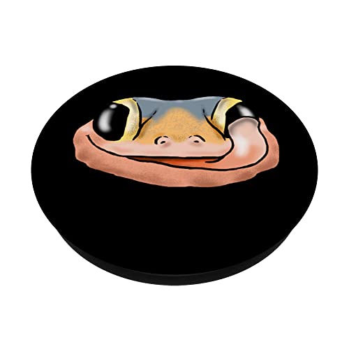 Leopard Gecko Face, Gecko Lover, Smiling Gecko, Reptiles PopSockets Swappable PopGrip, Black - Image 2