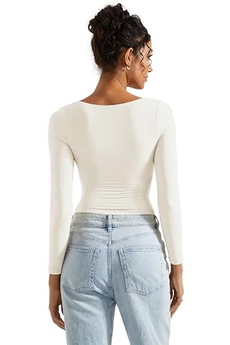 トップス sayu-sayu SUUKSESS Women Square Neck Long Sleeve Tops Double Lined