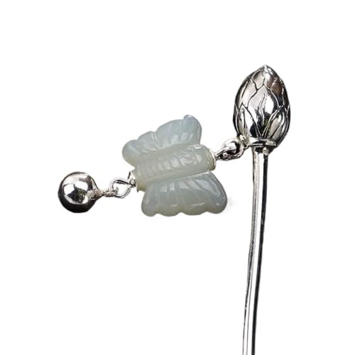 Épingle à cheveux chinoise en argent 925 avec lotus et jade véritable