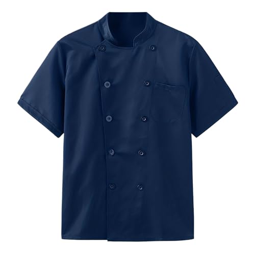 Cardigan pour femme - Pull pour homme - Traiteur - Vêtement de travail - Combinaison de cuisine - Manches courtes - Haut cardigan, Marine, XXL