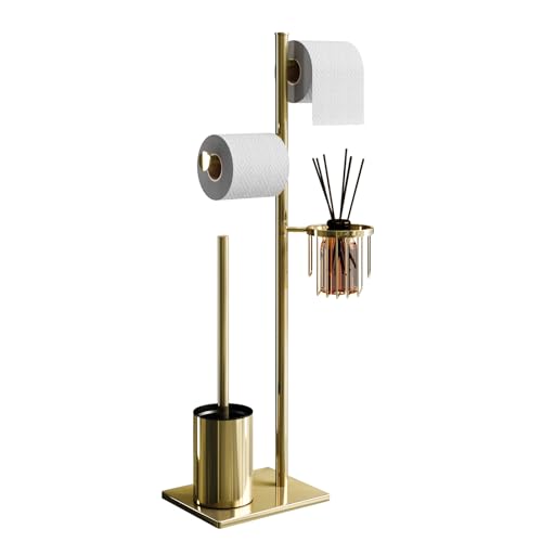 Porte-Papier Toilette en Acier Inoxydable avec Brosse WC et Panier d’Angle Rond. Design élégant, Durable, résistant à la Rouille et idéal pour Gagner de...