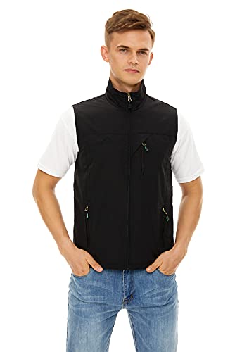 Mens Lightweight Vest Casual Softshell With Pockets Windproof Jacket For Sport Golf Work Bk-2Xl #TOP10