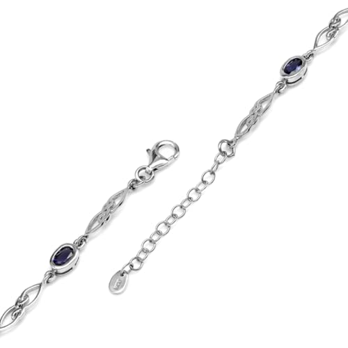 Image of Silvershake Birthstone Gemstones White Gold Plated or Yellow Gold Plated 925 Sterling Silver Scroll /Filigree Celtic Knot Weave 7.25 to 8.75 Inch with Adjustable Extension Bracelet Jewelry for Women