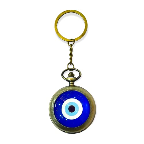 Image of AUGEN Premium Pocket Watch Metal Keychain Evil Eye Retro Vintage for Gifting With Key Ring Anti-Rust (Pack Of 1)