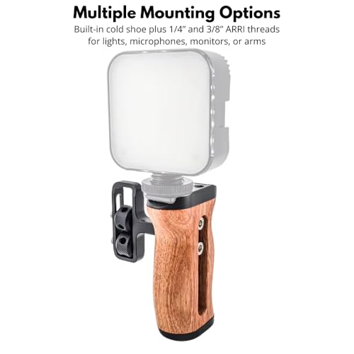 Image of Yantralay Wooden Side Handle Grip for Camera Cage | Cold Shoe Mount, 1 /4 inch & 3 /8 inch ARRI Thread | Left & Right-Hand Ergonomic Grip | DSLR Accessories