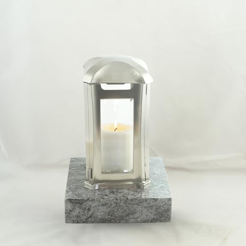 designgrab Grablampe Venezia Edelstahl mit Granitsockel naturgrau 13×13×24 cm – Kristallglas & Magnetverschluss Orion
