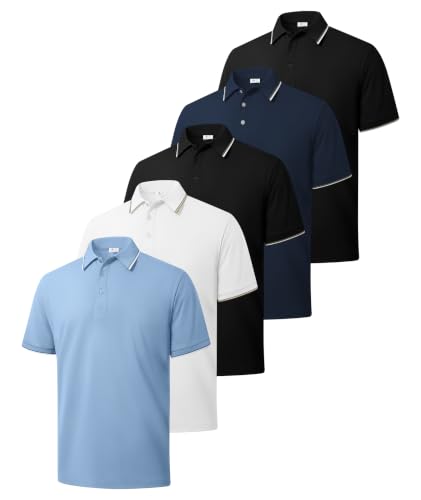 ZITY 5 Pack Mens Polo Shirts Short Sleeve Casual Classic Golf Shirts