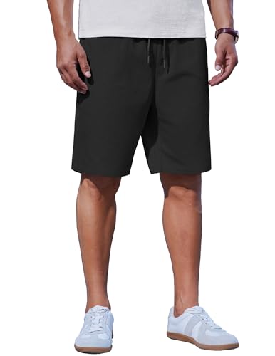 COOFANDY Mens Casual Shorts Drawstring Elastic Waist Lightweight Summer Shorts with Pockets, Black, L