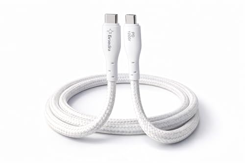 Image of USB Type-C to Type-C Cable, 120W PD Fast Charging, 1.5 Meter, 5 Core Nylon Braided, White, compatible with iPhone 15 /16, Samsung Galaxy S24 /S23 (1, 150, Centimeters)