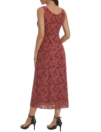 Image of Floral Maxi Dresses for Women Summer Semi Formal Long Mesh Dress | Womens Sleeveless V Neck Bodycon Elegant Casual Wedding Guest Cocktail Party Dress Date Night Outfits Spring Trendy 2026