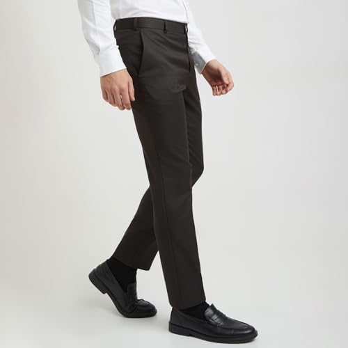 Image of Raymond Men Slim Fit Checks Pattern Polyester Blend Flat Front Formal Trouser