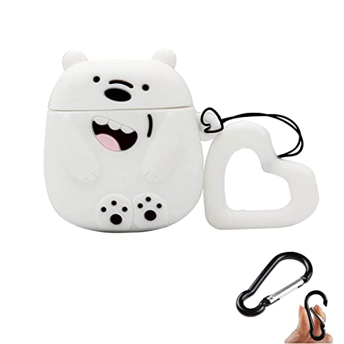 Image of Prolet Cute Cartoon Bear Soft Silicone Cover for Air Pods Pro Case Protective Cases for AirPods Pro (White Bear)