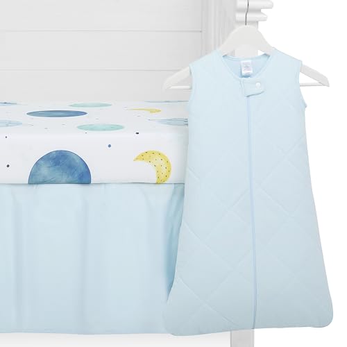 Image of Evolur Space Adventure 3 Piece Crib Bedding Set, Machine Washable, Soft and Breathable Toddler Bedding Set, Includes Fitted Sheet, Wearable Blanket and Crib Skirt