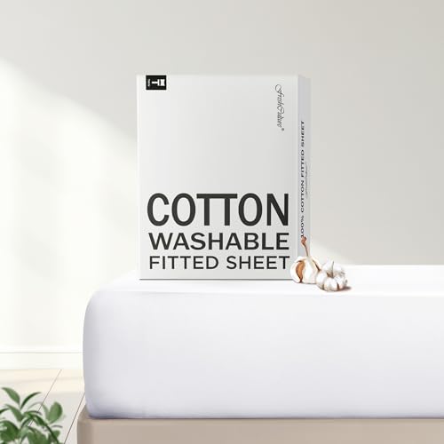 FreshCulture Pure Cotton Fitted Sheets Twin Size 300 Thread Count Percale Sheets for Twin Size Bed Soft & Breathable Cotton Sheets Luxury Fitted Sheets Only (White)
