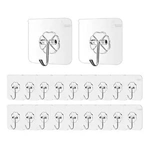 PVC Wall Hooks for Bathroom Accessories, No Drilling Required, Pack of 20, Transparent