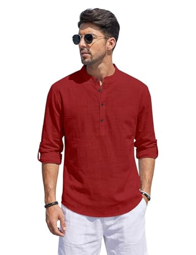 Image of Men's Cotton Blend Straight Kurta Shirt Combo with Mandarin Collar - Slim Fit Casual Short Kurti Set Featuring Textured Slub Fabric and Roll-Up Full Sleeves