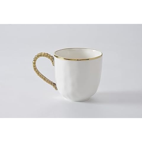 Pampa Bay Porcelain Mug, 5.75" x 3.75", White/Gold Tone, Oven and Dishwasher Safe Cover