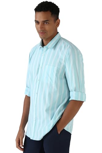 Image of Peter England Men Cotton Slim Fit Stripe Shirt