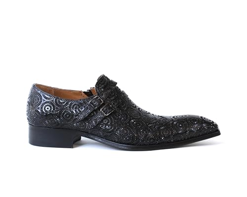 Jo Ghost 4952 Italian Black Laser Print Leather Shoes with Buckles and Zip2