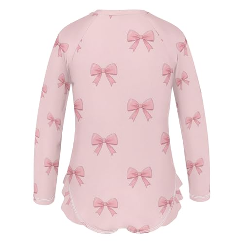 Pink Bows on Background Girls Rash Guard Swimsuits Long Sleeve One Pieces Bathing Suit UPF 50+ Zipper Swimwear3