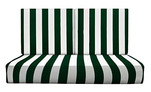 RSH DECOR: Deep Seating Foam Loveseat Cushion Set | 46” x 26” Loveseat | All-Weather Spun Fabric | Outdoor Foam Settee and Back Cushions for Patio Furniture | Hunter Green & White Stripe
