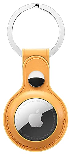 Image of M.G.R.J PU Leather Protective Key Ring Case Cover Compatible for Apple AirTag (Yellow)