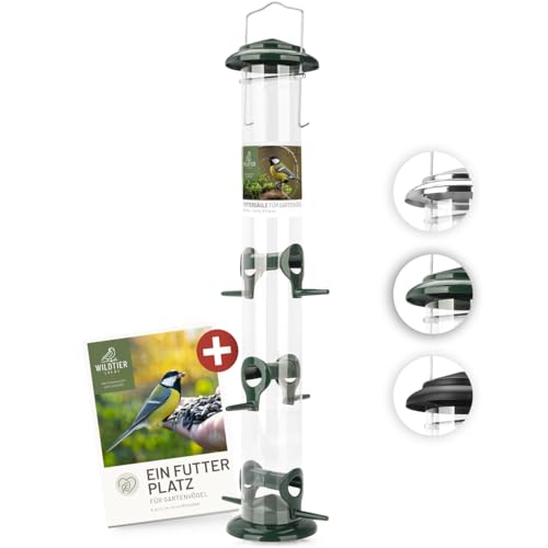 wildtier liebe Körner Futtersäule, Vogelfutterspender 52cm, Grün - aus rostfreiem Metall I Vogel-Futterstation, Vogelfutter-Säule, Wildvögel Futtersilo I Ganzjährige Vogelfütterung