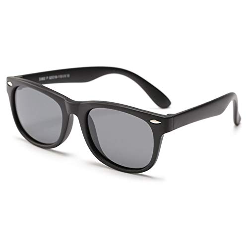 VEVESMUNDO Kinder Sonnenbrille Polarisierte UV400 schutz Flexibel Silikon Kindersonnenbrillen Sportbrille für Jungen Mädchen (Kinder für 3-12 Jahre, Matt Schwarz Rahmen)