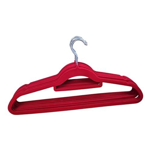 Top Home Solutions® Velvet Hangers -Premium Non-Slip Space Saving Clothes Hangers With Tie Bar, Notched Shoulder, 360° Swivel Hook, Sturdy For Heavier Garments 45 x 24 Cm (Red, 40 Pcs) - Image 5
