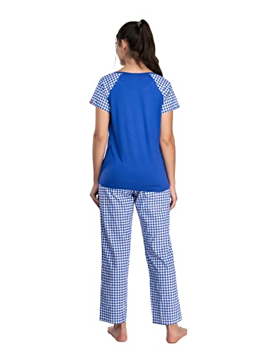 Image of Evolove Women's Cotton Round Neck Short SleevesNight Suit Set /Top Pyjama Set Super Soft Comfortable (Nightsuit-Round-HS-4)