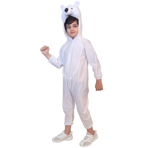 Image of Kaku Fancy Dresses Polar Bear Animal Fancy Dress Costume for Kids | White Costume with Hood | School Function, Fancy Dress Competition & Theme Wear | 7 To 8 Years