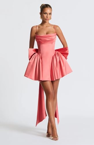 Corset Satin Homecoming Dresses for Teens Satin Ruched Formal Evening Gown with Bow4