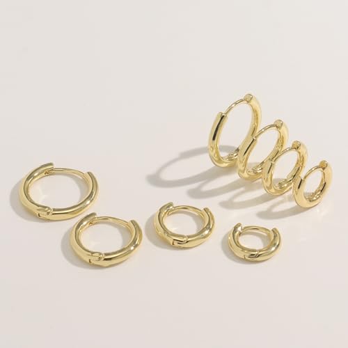 Small Gold Hoop Huggie Earrings Set for Women Non Tarnish 14K Gold Plated Lightweight Cartilage Earring Pack for Multiple Piercings for Sensitive Ears4