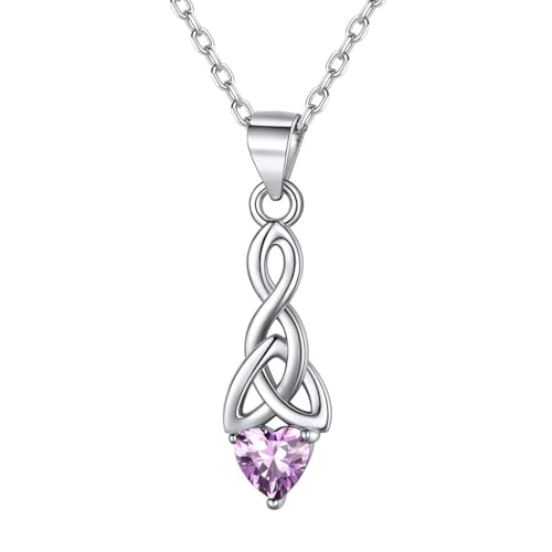 ChicSilver Bow and Cat Birthstone Necklace, 925 Sterling Silver Pendant Necklaces for Women, Hypoallergenic Silver Choker with 16 inch Rolo Chain, 12 Months Jewelry for Valentines Mothers Da