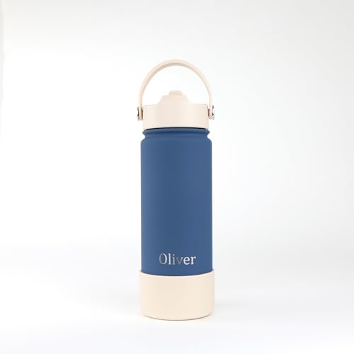 cribstar Personalised Insulated Straw Water Bottle | Stainless Steel | Laser Engraved | 12 Hours Hot & 24 Hours Cold | Vaccum Flask | Straw Lid | BPA Free (Oxford Blue - 18oz/500ml)