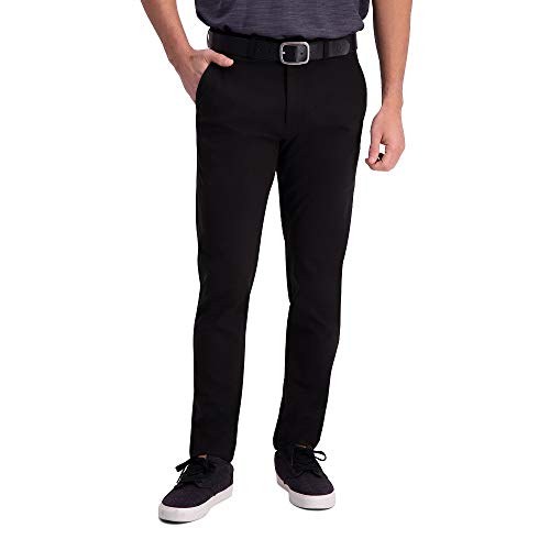 Haggar Men's Series Slim Fit Flat Front Active Flex Waistband Tech Pant, Black, 32 x 32