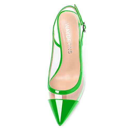 WAYDERNS Women's Patchwork Clear Pointed Toe Slingback Transparent Patent Leather Stiletto High Heel Pumps Shoes 4 Inch3