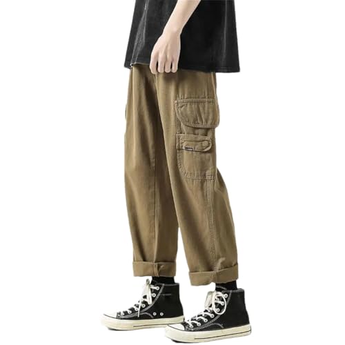 Men Japanese Workwear Summer Solid Color Cotton Loose Straight Casual High Street Sports Trousers