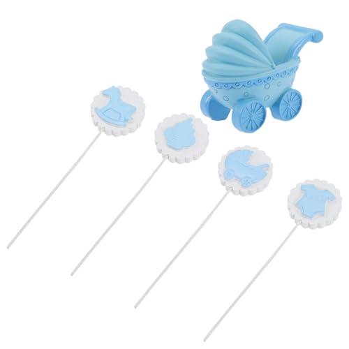 ORFOFE Babyparty Kuchenaufsatz 5 Stück Kinderwagen Kuchen Deko Blau mit Babyflasche Kleidung Schaukelpferd Geburtstags und Partydeko für Shower und Kindergeburtstag