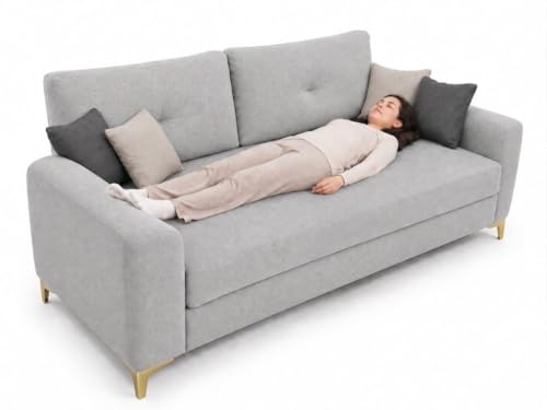Image of FURNY Lean Luxury 3 Seater Lounger Sofa Set with Adjustable Backrest, 40D High-Density Foam & Soft Boston Fabric for Living Room & Hotels & Studio Apartments - Light Grey
