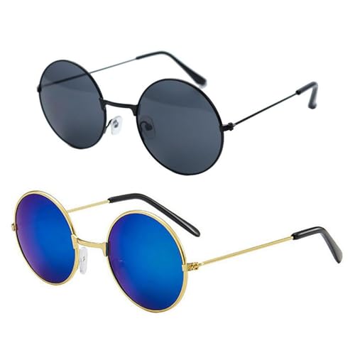 HDGSAFD 2 Gafas De Sol Para Adultos, Redondas De Metal Retro, Para Exteriores Clásicas