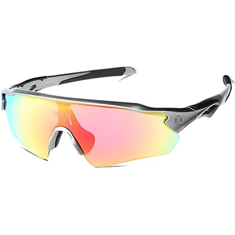 DUCO Cycling Sports Polarized Sunglasses with 5 Interchangeable Lenes for Men Women Running Driving Fishing Golf Baseball Glasses 0021 (Gunmetal) Cover