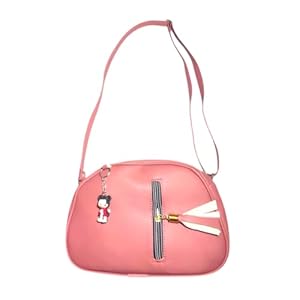 Ladies Crossbody Handbag, Pink Faux Leather, Decorative Zipper with Bow Charm, Adjustable Strap 41 31z0prQUQJL. SL500 . SS300