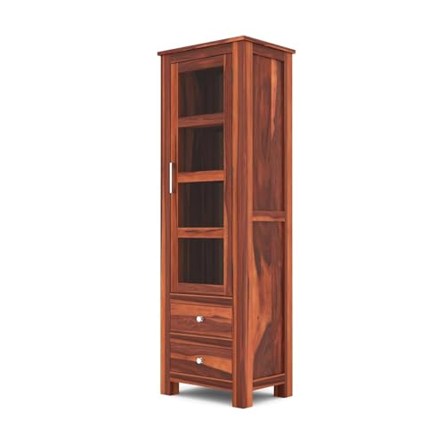 Image of SUNCOM Wood Book Shelf for Home Library - Book Shelf with Glass Door & Shelf Storage - Kitchen /Crockery Cabinet, Showcase Almirah, Book Rack, Home Bedroom Furniture (Natural Finish)