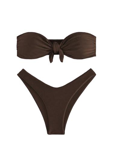 SweatyRocks Women's Bathing Suits Tie Knot Strapless Bikini Set Bandeau Swimsuits