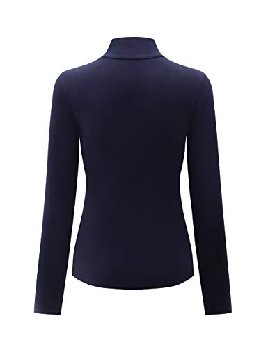 KLOTHO Womens Mock Turtleneck Undershirt Long Sleeve Tops Shirts Navy Blue Small
