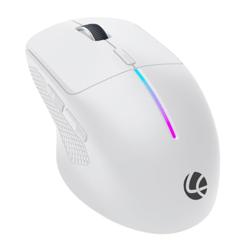 Image of LAPCARE Swift Click Bluetooth Mouse with 2.4 GHz & BT 5.4 Dual Wireless, 6 Buttons, Rechargeable 500mAh Battery, RGB Lights, Connect 3 Devices, Ergonomic Design for Laptop, Smartphone, Tablet (White)