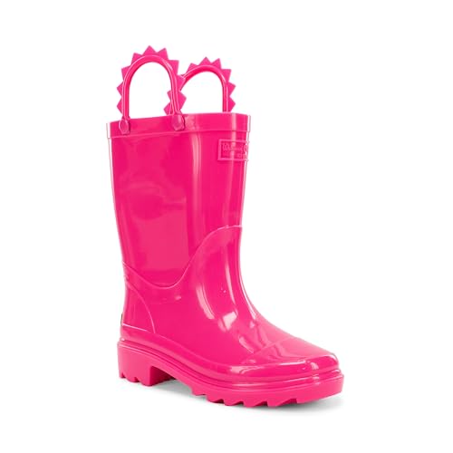 Western Chief Kids Waterproof Neon Rain Boots with Pull-On Handles and Traction Outsole