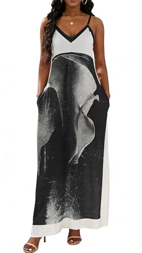 Image of vunahzma Womens Casual Fashion Sleeveless Plus Size Loose Long Sexy Maxi Dress with Pockets